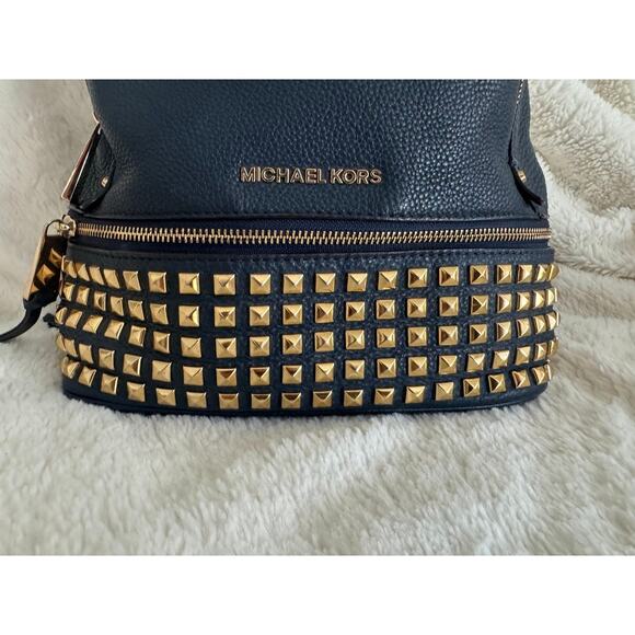 Michael Kors Rhea Navy Leather Gold Studded Backpack main image 11